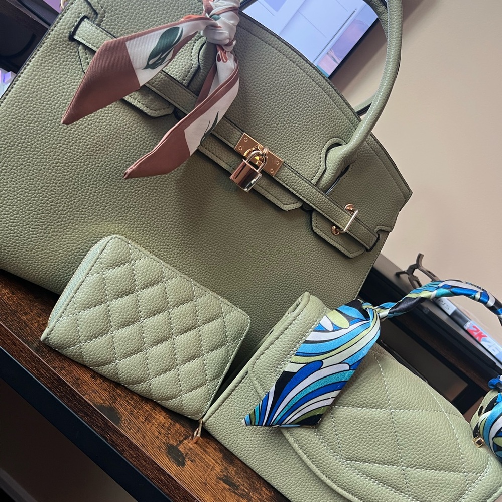Chic Three Piece Olive Satchel Set
